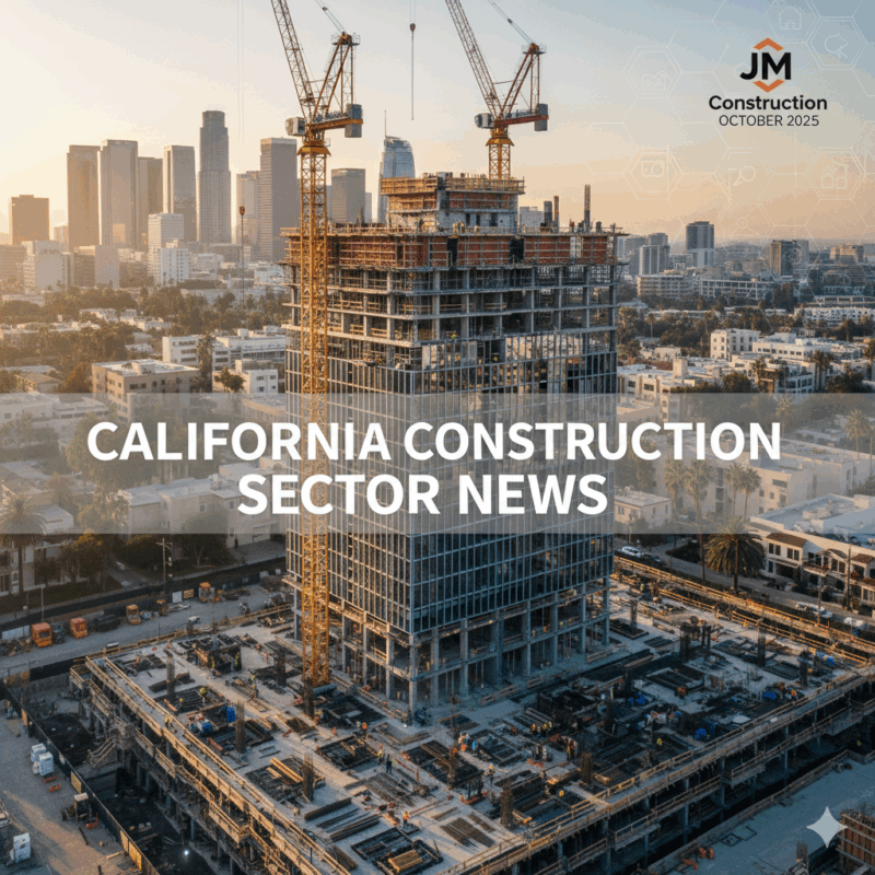 California construction news report cover from JM Construction October 2025 showing urban development